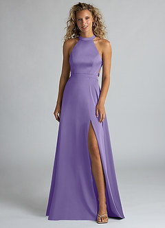 Azazie Clarice Robes de demoiselle d'honneur Robe Trapèze en Satin extensible Col haut Tahiti image4