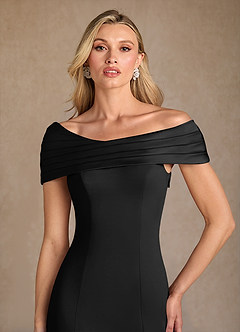 Azazie Pierce Mother of the Bride Dresses Black Mermaid Pleated Stretch Crepe Dress image4