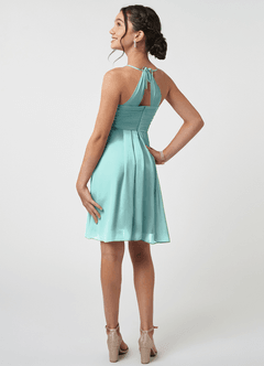 Azazie Ginny Junior Aqua A-Line Pleated Chiffon Dress image4