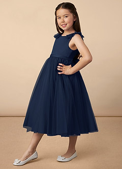 Azazie Dolly Flower Girl Dresses Dark Navy A-Line Bow Tulle Dress image2