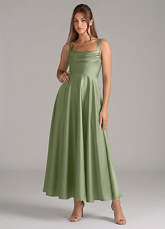 Azazie Shaude Brautjungfernkleider A-Linie Plissee Stretch-Satin Kleid Pistazie image1