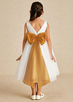 Azazie Kavi Flower Girl Dresses Ivory Butterscotch A-Line Bow Matte Satin Dress image1