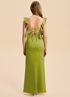 Azazie Jessamine Junior Lemongrass Sheath Ruched Stretch Satin Dress image2