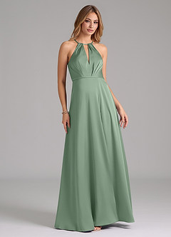 Azazie Evalleen Bridesmaid Dresses Matcha A-Line Pleated Stretch Satin Dress image3