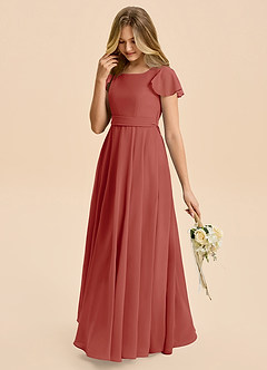 Azazie Cady Junior Terracotta A-Line Pleated Chiffon Dress image5