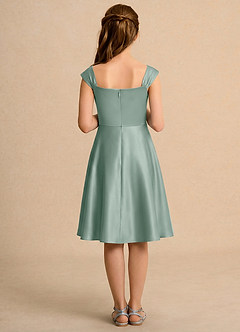 Azazie Budle Girls Formal Flower Girl Dresses Silver Sage A-Line Pleated Matte Satin Dress image2