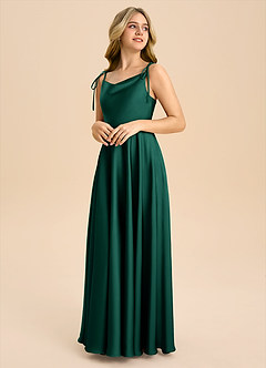 Azazie Popsy Junior A-Linie Schleifen Stretch-Satin Kleid Smaragd image4