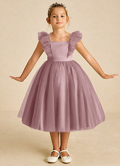 Azazie Cherub Flower Girl Dresses Dusty Rose A-Line Strap Tulle Dress image1