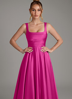Azazie Azaria Bridesmaid Dresses Fuchsia A-Line Corset Stretch Satin Dress image6