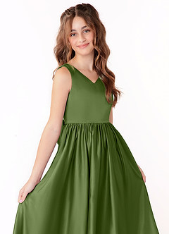 Azazie Hathaway Junior Juniper A-Line Bow Stretch Satin Dress image5