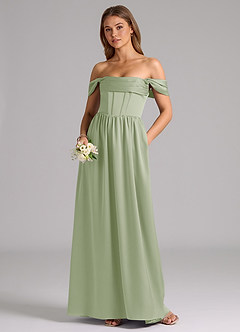 Azazie Hattie Bridesmaid Dresses Dusty Sage A-Line Corset Stretch Satin Dress image5
