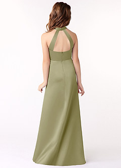 Azazie Laurel Junior Robe Trapèze en Mat Satiné Vert Mousse image3
