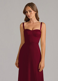 Azazie Amaris Bridesmaid Dresses Burgundy A-Line Corset Stretch Satin Dress image5