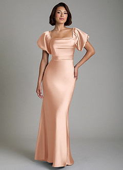 Azazie Lea Bridesmaid Dresses Rose Gold Mermaid Off the Shoulder Stretch Satin Convertible Dress image1