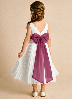Azazie Margot Flower Girl Dresses Ivory Mulberry A-Line Pleated Chiffon Dress image5