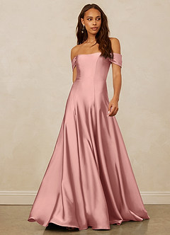 Christian Siriano Bridal for Azazie 1002 Bridesmaid Dresses Rosette A-Line Off the Shoulder Stretch Satin Convertible Dress image1