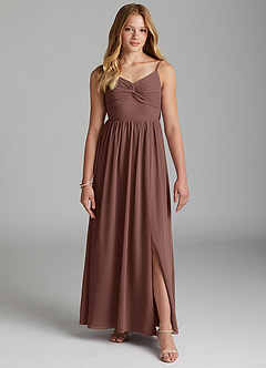 Azazie Zeya Junior Espresso A-Line Chiffon Dress image3
