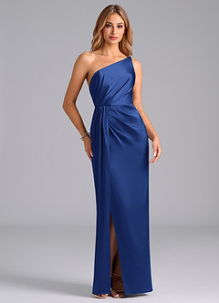 Azazie Naria Jurken voor bruidsmeisjes Jurk van Stretch Satijn met Kolom One-Shoulder Koningsblauw image5