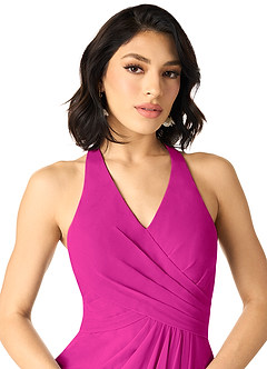 Azazie Danica Bridesmaid Dresses Fuchsia A-Line Pleated Chiffon Dress image4