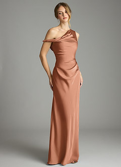 Azazie Emerson Brautjungfernkleider Meerjungfrau-Linie Schulterfrei Stretch-Satin Kleid Bronzer image5