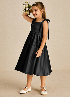 Azazie Chelsie Flower Girl Dresses Black A-Line Bow Matte Satin Dress image4
