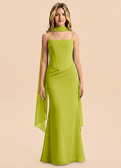 Azazie Sorrel Junior Meerjungfrau-Linie Plissee Chiffon Kleid Zitronengras image1