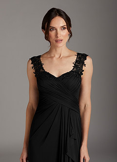 Azazie Edelin Mother of the Bride Dresses Black A-Line Sweetheart Neckline Pleated Mesh Dress image6