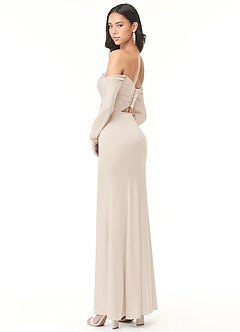 Azazie Hallie Bridesmaid Dresses White Alabaster Sheath Off-The-Shoulder Long Sleeve Stretch Satin Convertible Dress image6