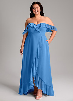 Azazie Lyra Robes de demoiselle d'honneur Robe Trapèze Convertible en Mousseline de soie Geai Bleu image11