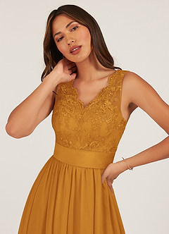 Azazie Gertrude Bridesmaid Dresses Butterscotch A-Line Lace Chiffon Dress image6