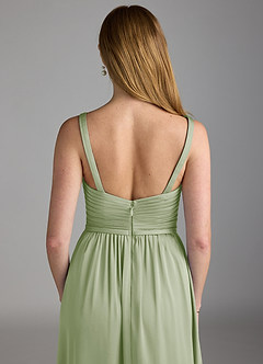 Azazie Chanel Bridesmaid Dresses Dusty Sage A-Line Pleated Stretch Satin Dress image4