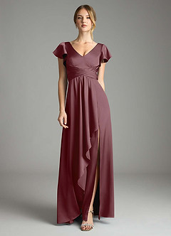 Azazie Omari Bridesmaid Dresses Sangria A-Line Stretch Satin Dress image3