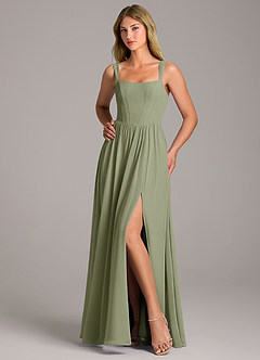 Azazie Rosaline Bridesmaid Dresses Pistachio A-Line Side Slit Chiffon Dress image5