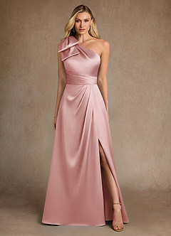 Azazie Easton Mère de la mariée Robes Robe Trapèze en Satin extensible Une épaule Rose Poudré image1