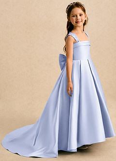 Azazie Genie Flower Girl Dresses Lavender Ball-Gown Off the Shoulder Matte Satin Dress image1