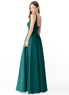Azazie Neve Bridesmaid Dresses Peacock Ball-Gown with Pockets Stretch Satin Dress image4