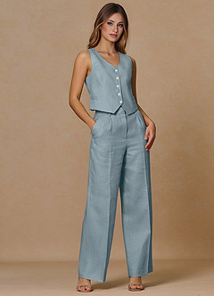 front Belicia Dusty Blue 100% Linen 3-Piece Suit