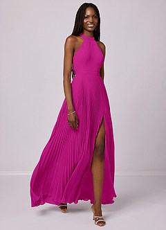 Barbie ♥ Azazie Bridesmaid Dresses Fuchsia A-Line Pleated Chiffon Dress image3