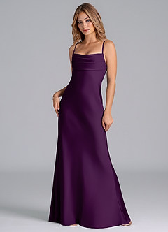 Azazie Seema Vestidos de damas de honor Vestido de Uva de Satén Elástico de Corte Sirena con Corsé image3