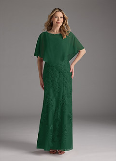 Azazie Whilhelmina Kleider für die Brautmutter Meerjungfrau-Linie Spitze Chiffon Kleid Dunkelgrün image1