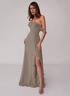 Barbie ♥ Azazie Bridesmaid Dresses Taupe A-Line Off the Shoulder Chiffon Convertible Dress image4