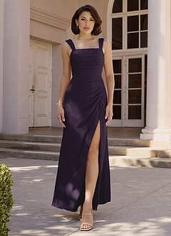 Azazie Jesaphine Bridesmaid Dresses Plum Sheath Bow Chiffon Dress image2