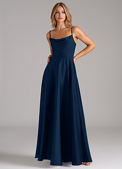 Azazie Elle Bridesmaid Dresses Dark Navy A-Line Pleated Stretch Satin Dress image5