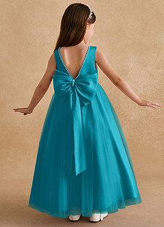 Azazie Cookie Robe Demoiselle D'honneur Fillette Robe Trapèze en Tulle Arc Jade image1