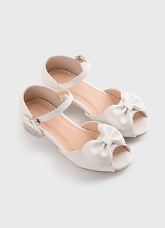 front Tacones de bloque con lazo y punta abierta para niña