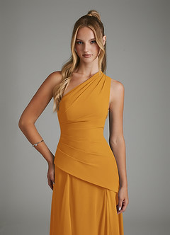 Azazie Holly Robes de demoiselle d'honneur Robe Trapèze en Mousseline de soie Corset Caramel écossais image6