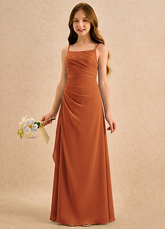Azazie Cannoli Girls Formal Flower Girl Dresses Cinnamon A-Line Pleated Chiffon Dress image3