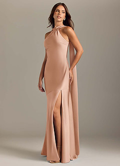 Azazie Kinsley Bridesmaid Dresses Rose Gold Mermaid Side Slit Stretch Satin Dress image3