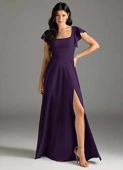 Azazie Bondi Final Sale Plum A-Line Ruched Stretch Crepe Dress image2