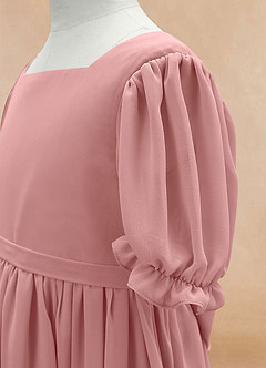 Azazie Joss Flower Girl Dresses Dusty Rose A-Line with Sleeves Chiffon Dress image6